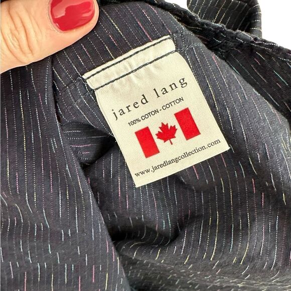 Jared Lang Navy Blue & Pink Striped Button Down Long Sleeve Dress Shirt - Picture 9 of 9